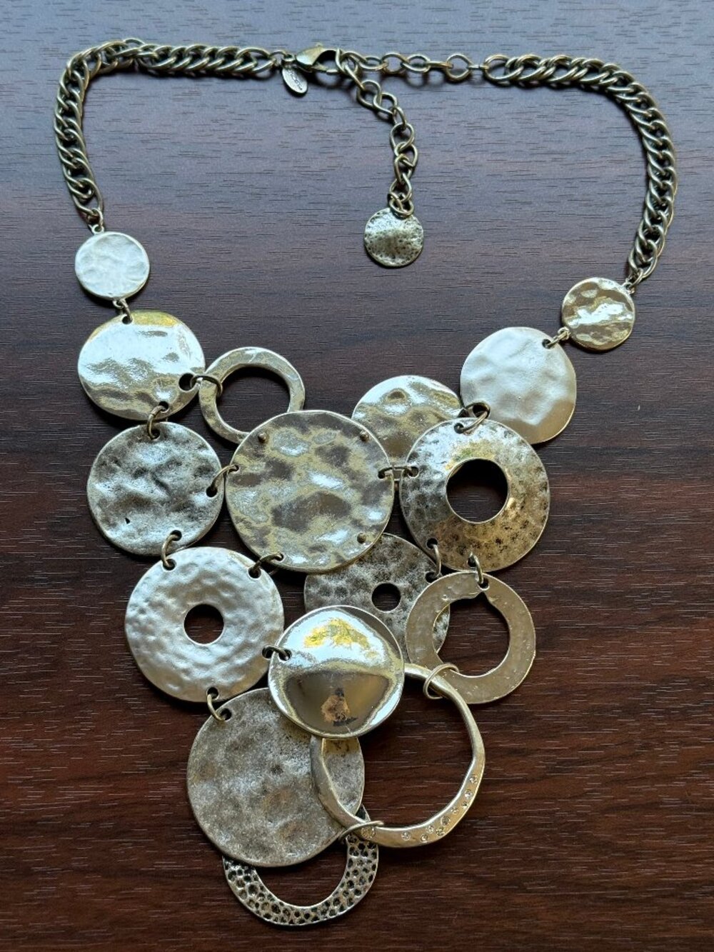 Massive Modernist Chico's Silver Tone Statement Bib Necklace Y2K